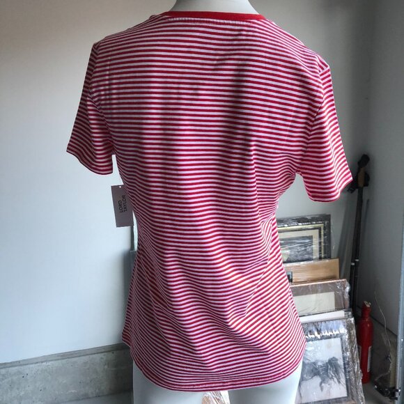 Lord & Taylor Short Sleeve Crew Neck Stripped Casual T Shirt Red + White Sz M - Picture 3 of 5